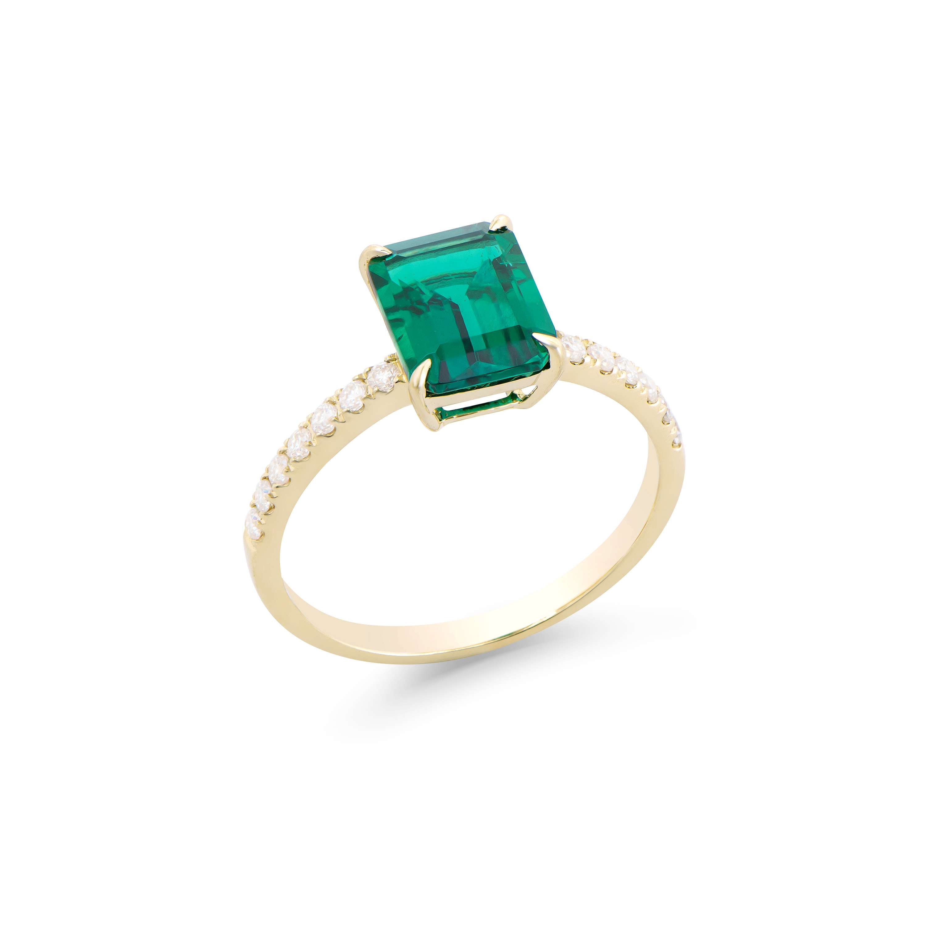2.24 TCW Lab Grown Diamonds & Emerald 14K Yellow Gold Ring
