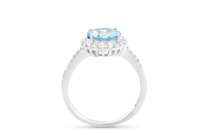 Thumbnail: 1.84 TCW Diamonds & Aquamarine 14K White Gold Ring