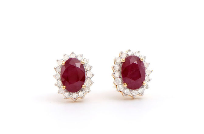 2.31 TCW Diamonds & Rubies 14K Yellow Gold Earrings
