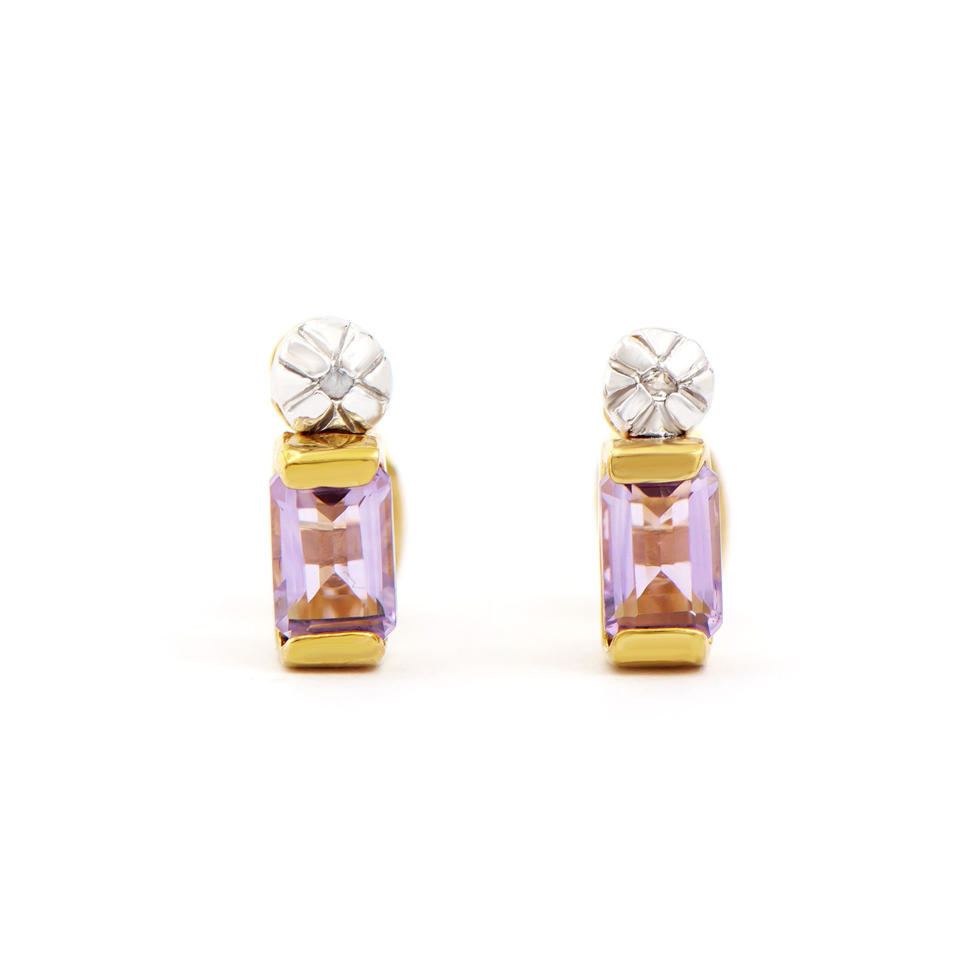 1.04 TCW Amethyst & Diamonds 18K Gold Plated Earrings