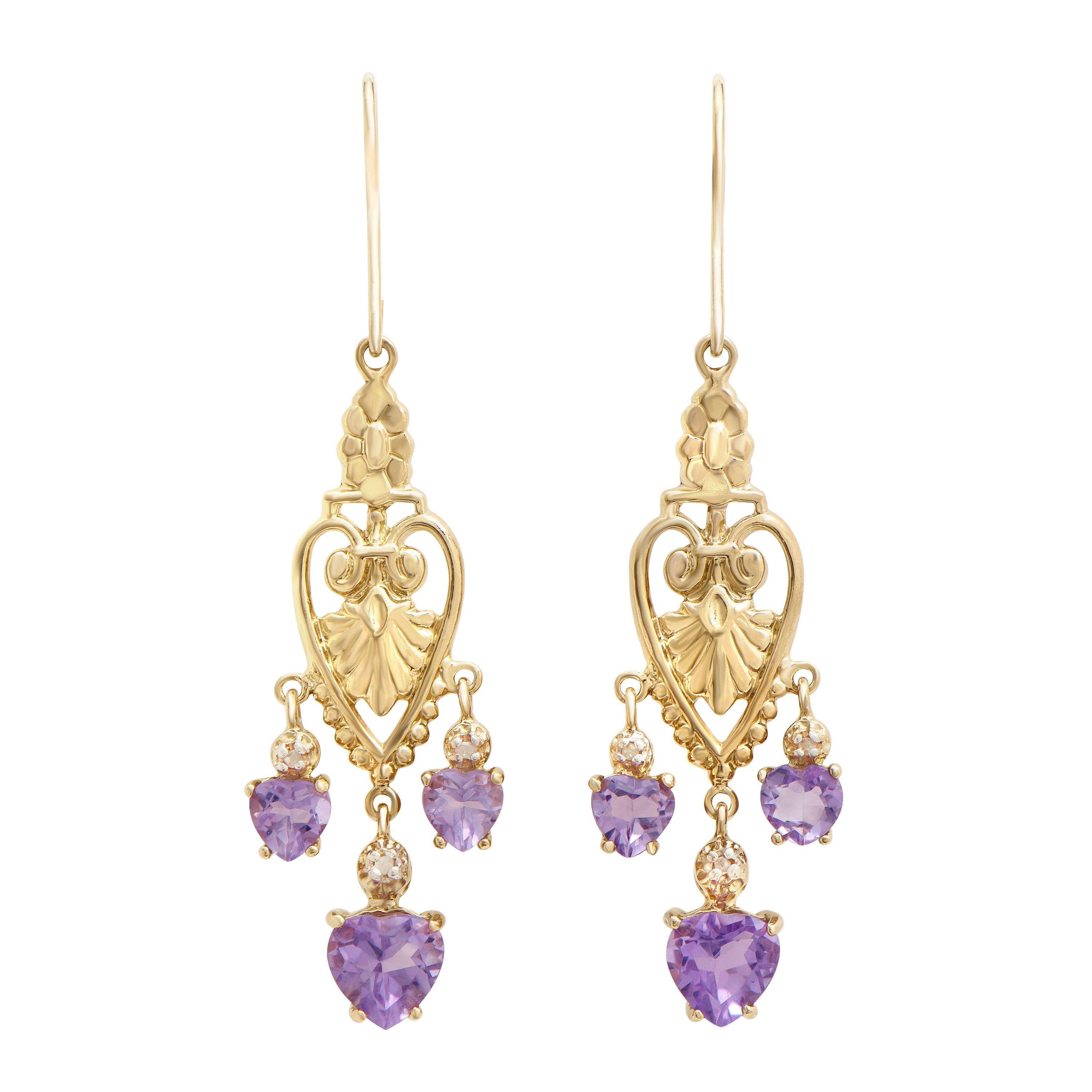 2.66 TCW Diamonds & Amethyst 18K Gold Plated Sterling Silver Earrings