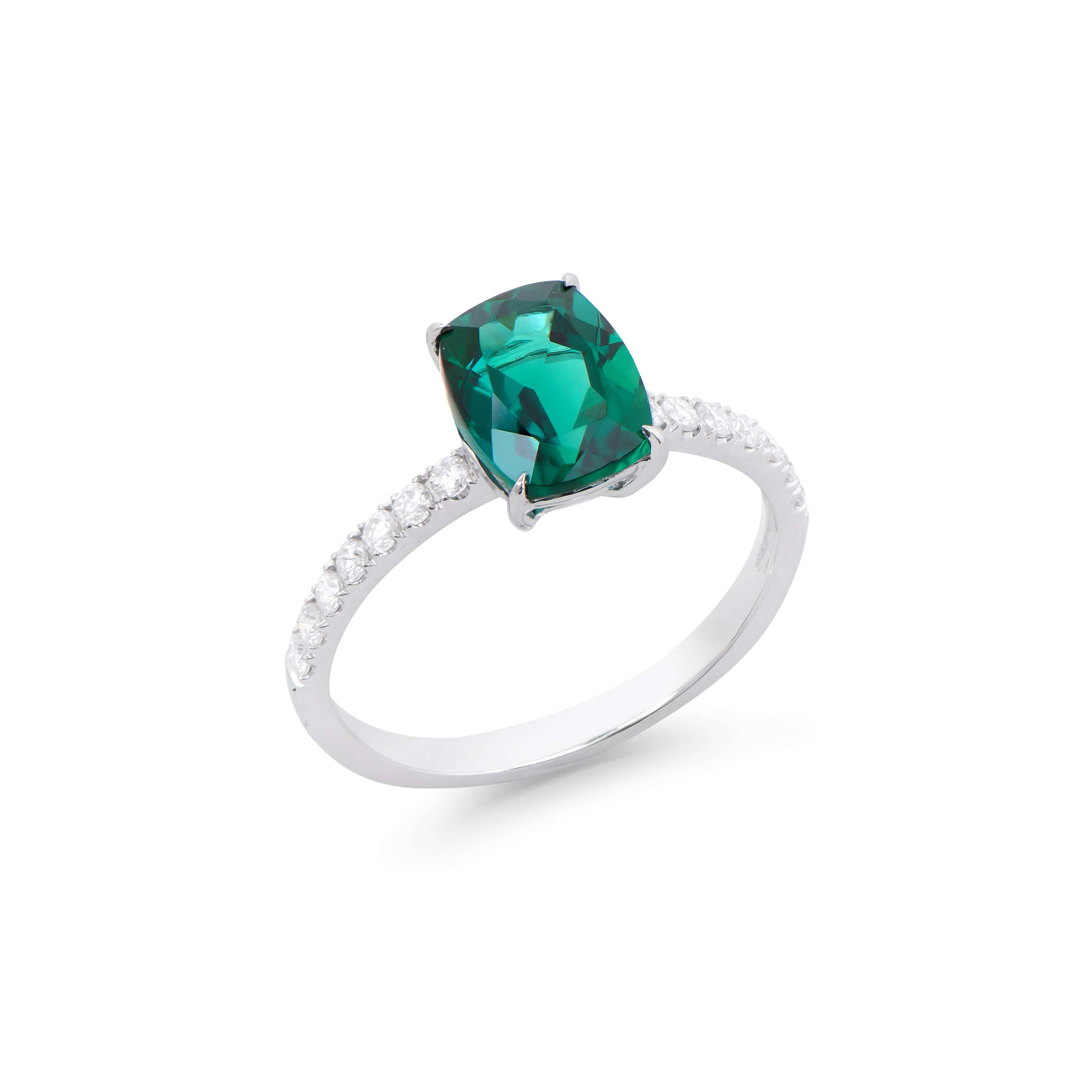 2.42 TCW Lab Grown Diamonds & Emerald 14K White Gold Ring