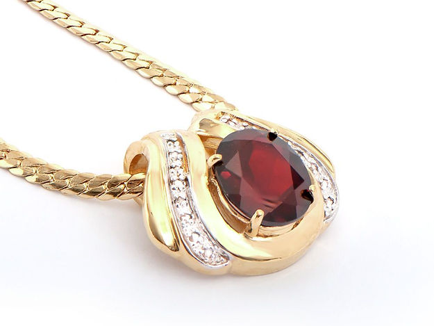 5.12 ctw Garnets & Diamonds 18K Gold Plated Designer Pendant 16 in