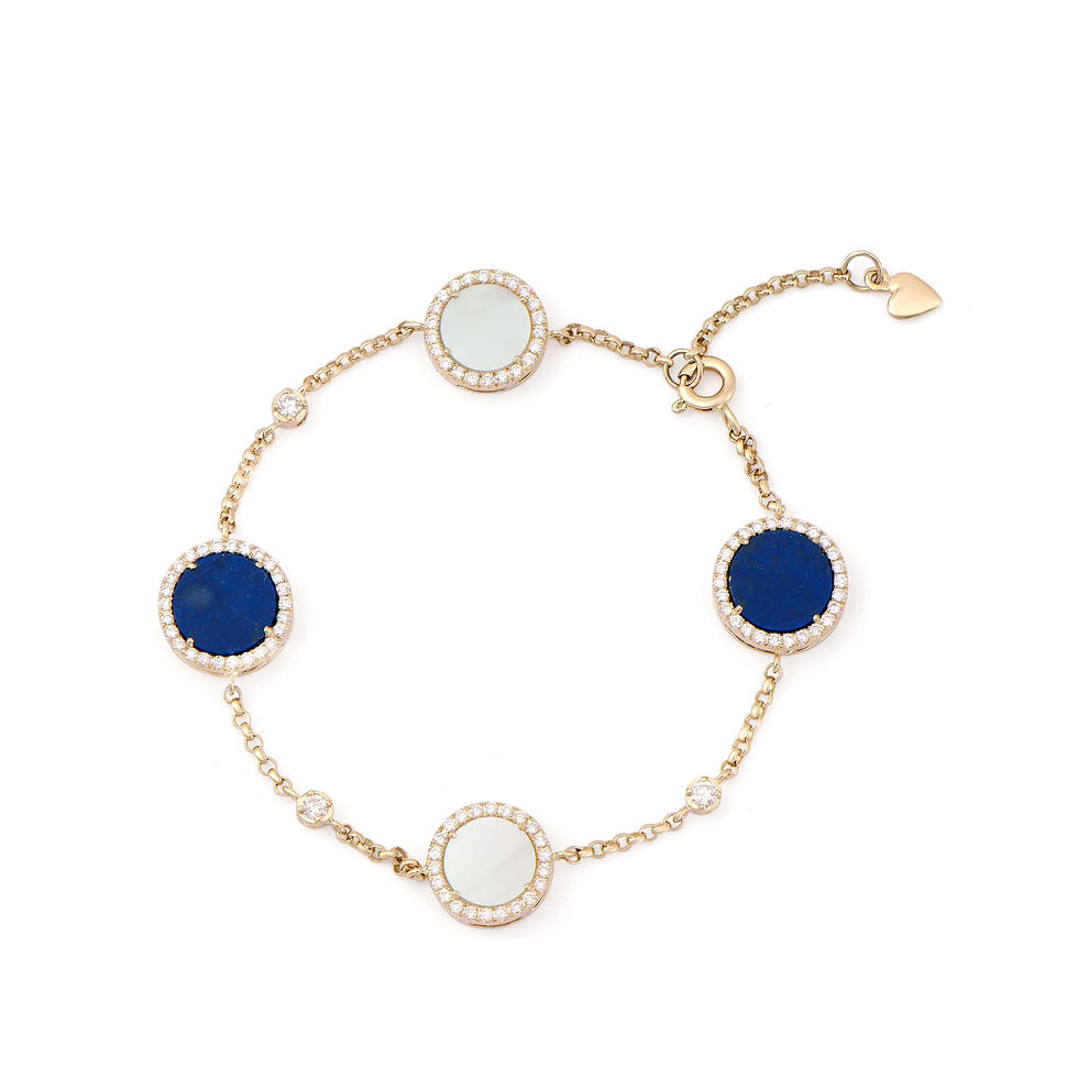 Thumbnail: 4.37 TCW Diamonds, Lapis Lazuli & Mother of Pearl 14K Yellow Gold Bracelet