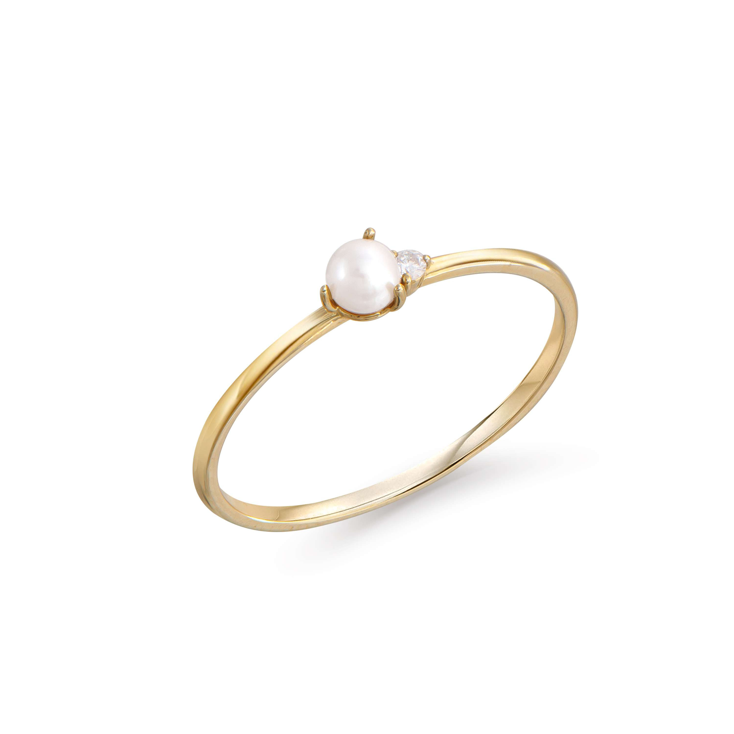 0.14 TCW Diamonds & Pearl 14K Yellow Gold Ring