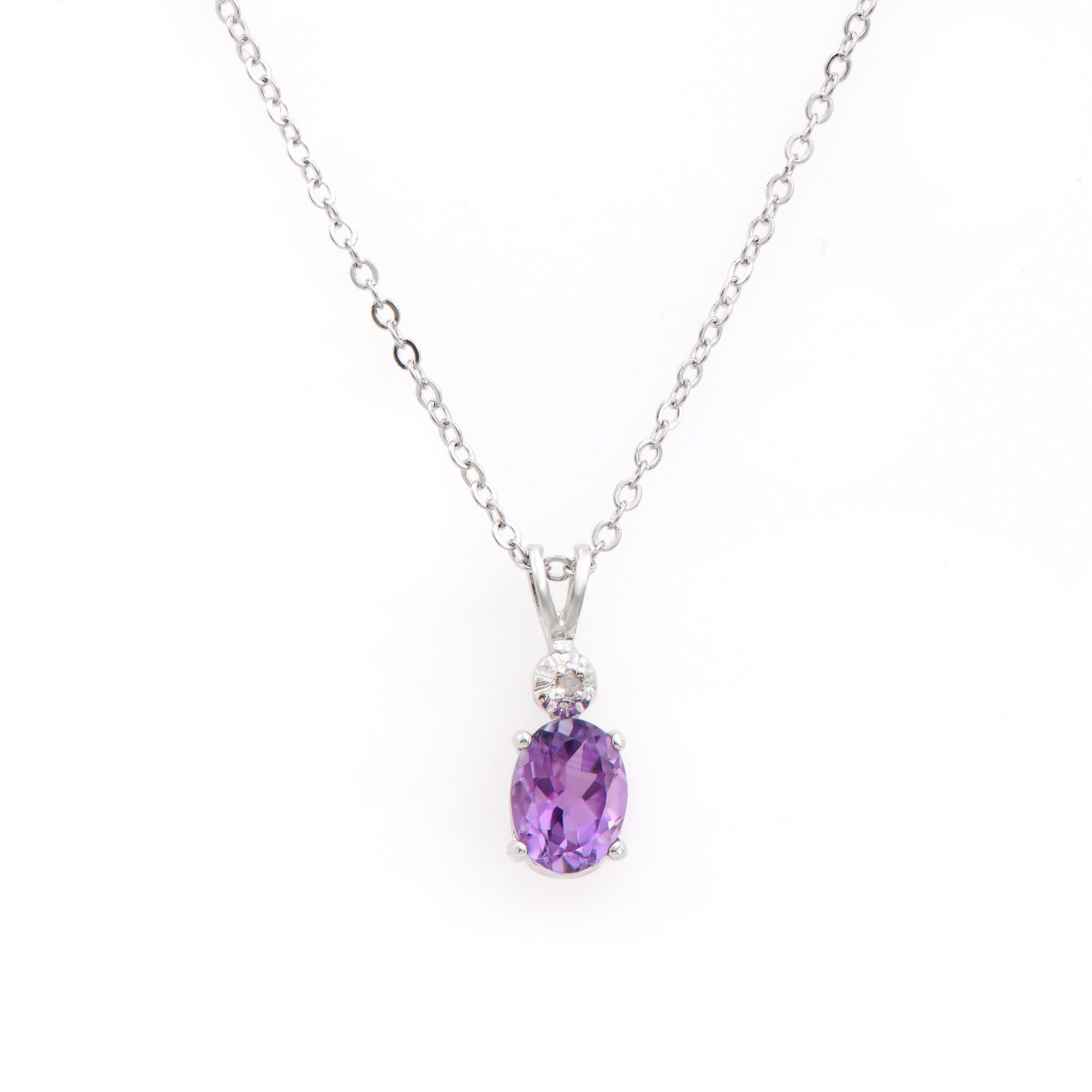 1.03 TCW Amethyst & Diamonds Rhodium Plated Pendant