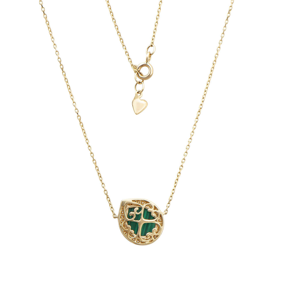 Thumbnail: 1.68 TCW Diamonds & Malachite 14K Yellow Gold Necklace