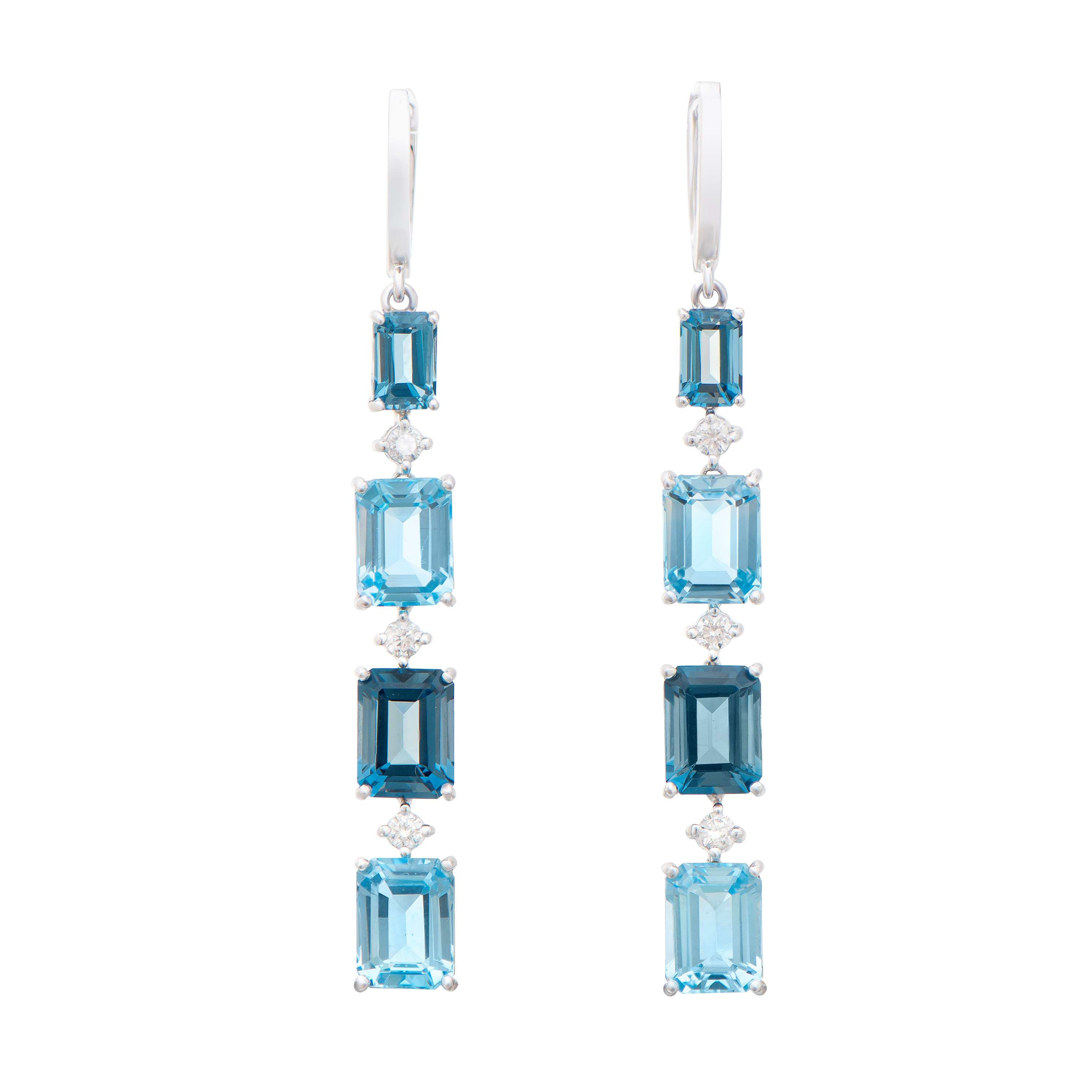 12.41 TCW Diamonds & London Blue Topaz 14K White Gold Earrings