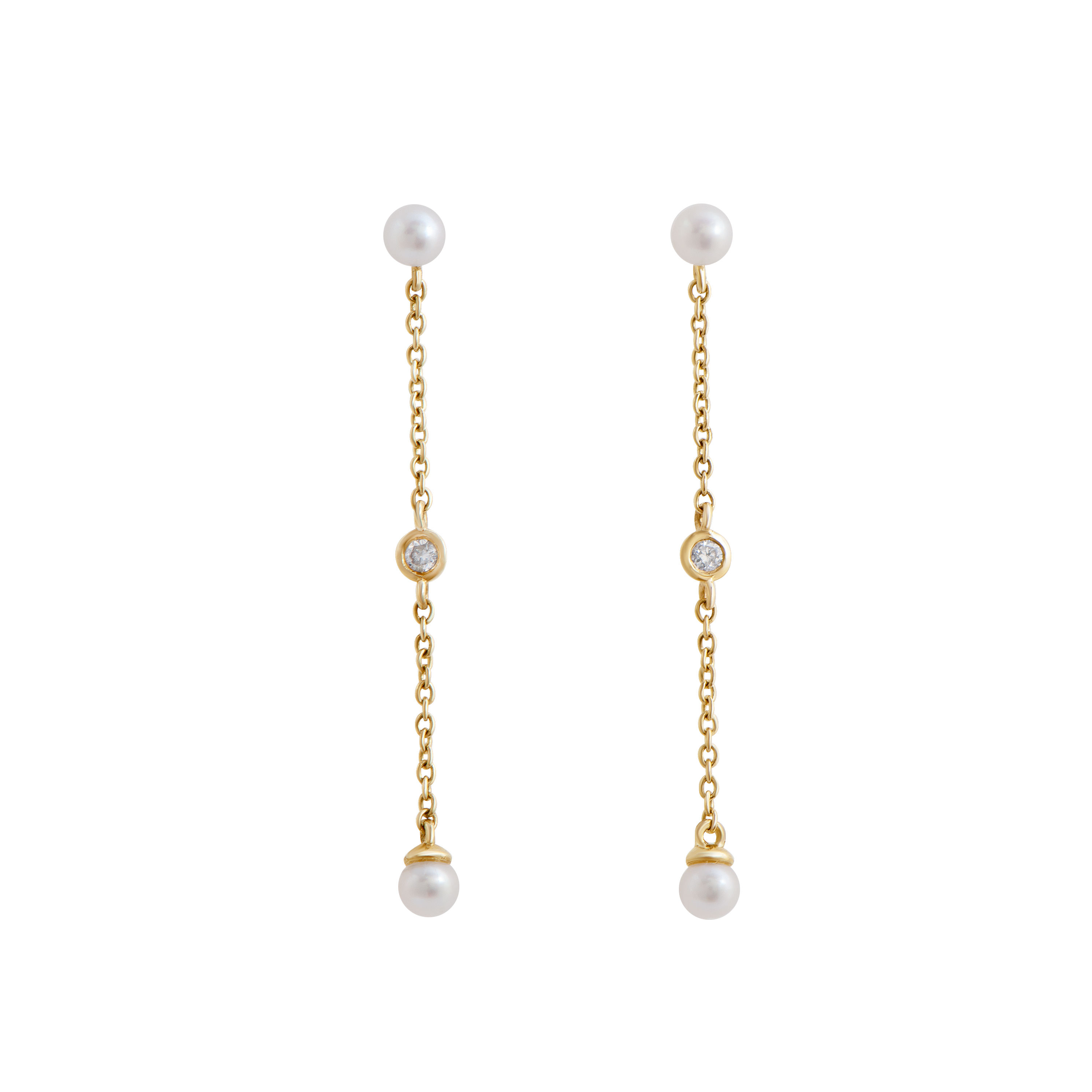0.55 TCW Diamonds & Pearl 14K Yellow Gold Desginer Earrings