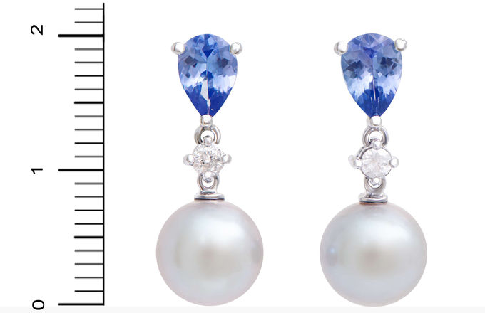 Thumbnail: 12.27 TCW Diamonds, Pearl & Tanzanite 14K White Gold Earrings
