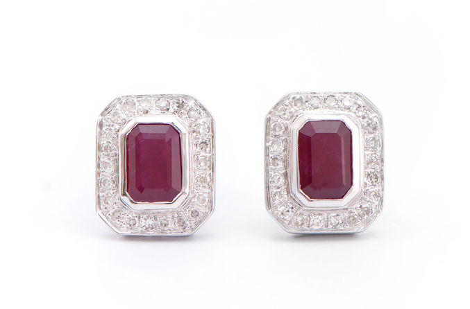 1.52 TCW Diamonds & Rubies 14K White Gold Earrings