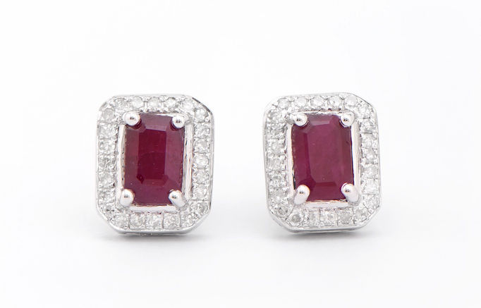 1.52 TCW Diamonds & Rubies 14K White Gold Earrings