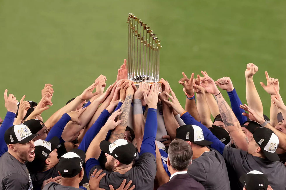 Photo Caption: The 2024 Los Angeles Dodgers hoisting the coveted Commissioner’s Trophy after defeating the New York Yankees in Game 5 of the 2024 World Series. Photo Credit: Wally Skalij/Los Angeles Times.