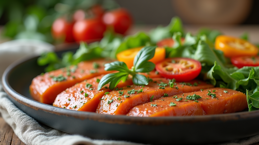 Close-up view of a healthy meal prep with colorful vegetables and lean protein