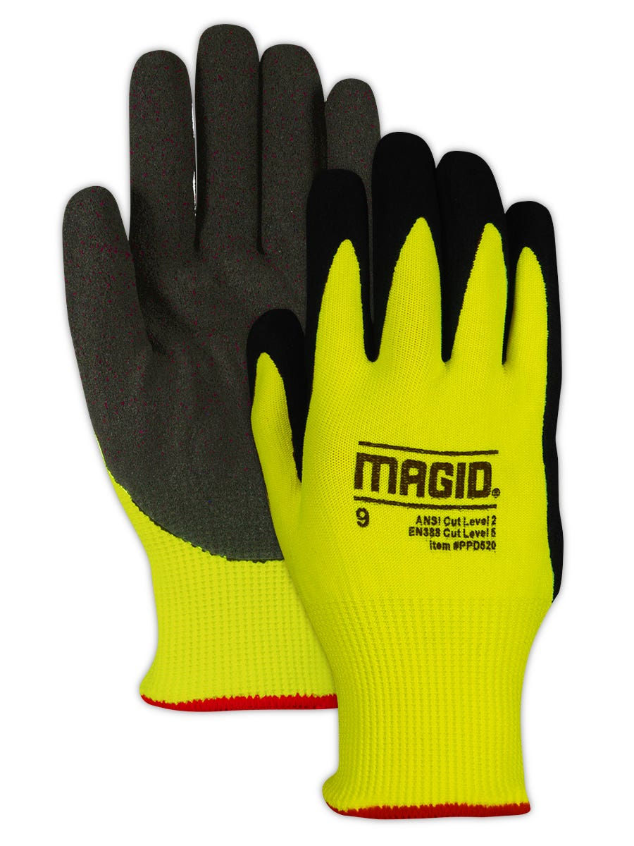 Magid PPD520 Hi-Viz Nitrix Coated Padded Palm Work Glove Cut Level A5