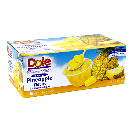 Dole Pineapple Tidbit Bowls, 4 Oz, Pack of 16