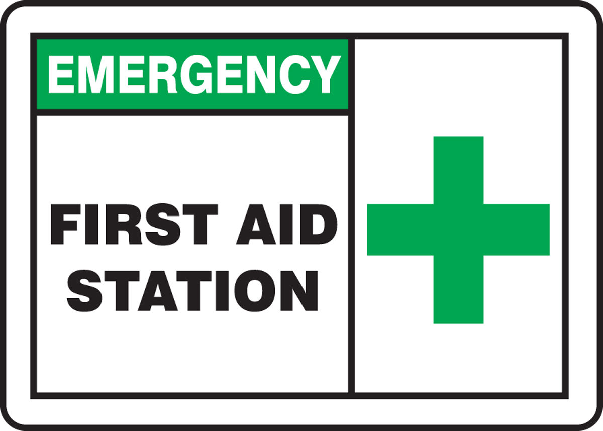 Accuform Signs MFSAD08V First Aid Station Sign With Graphic 10 x 14 in Aluminum