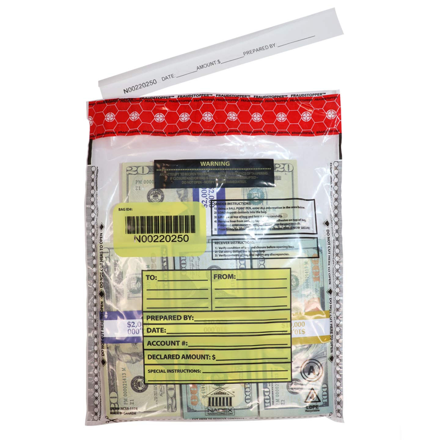 Nadex Tamper-Evident Deposit Bags 9x12in Clear Pack Of 25