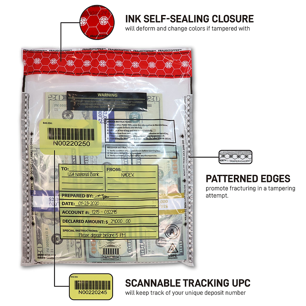 Thumbnail: Nadex Fraudstopper Tamper Evident Deposit Bags 9x12 Clear 500 Pack