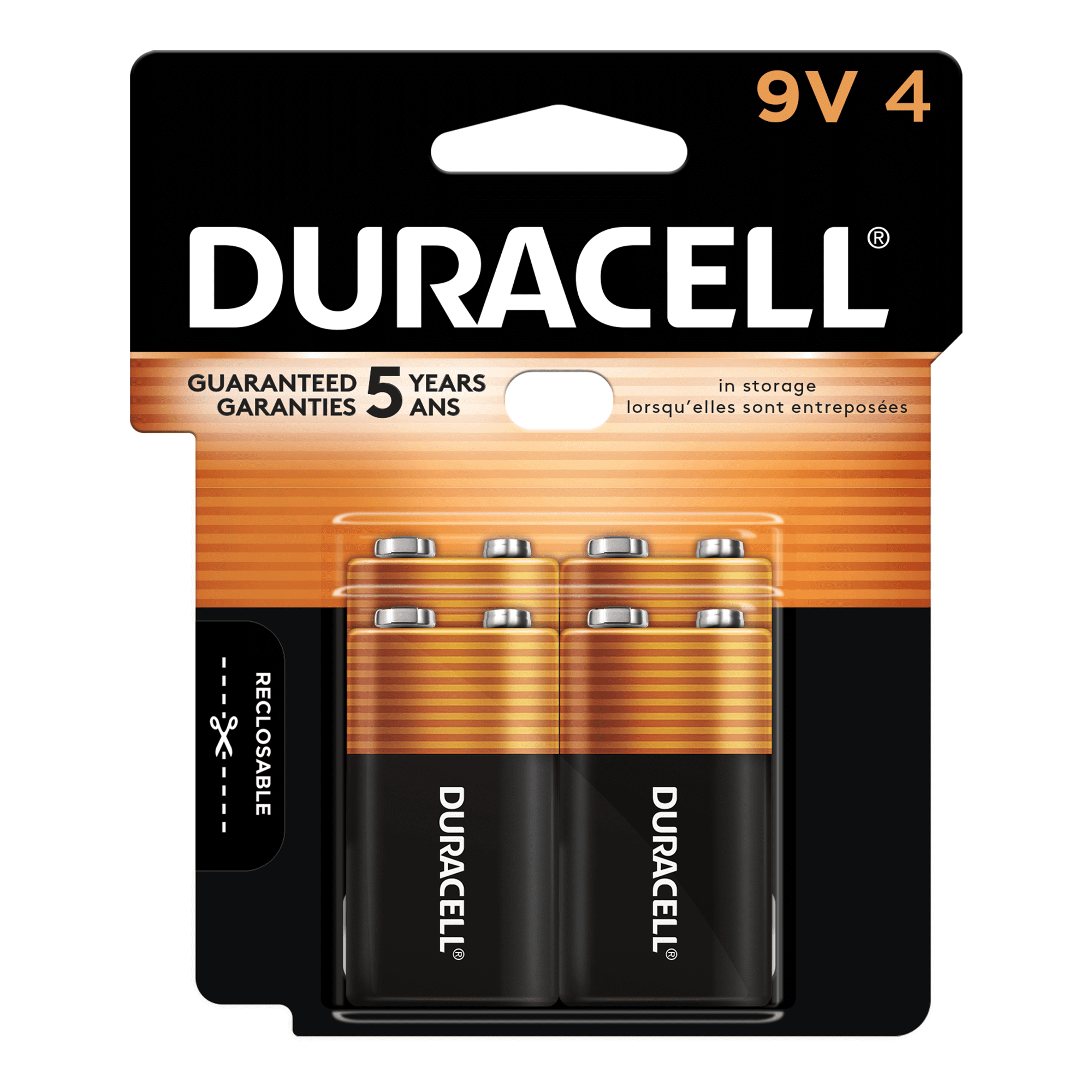 Duracell Coppertop 9V Alkaline Batteries 5-Year Shelf Life Pack of 4