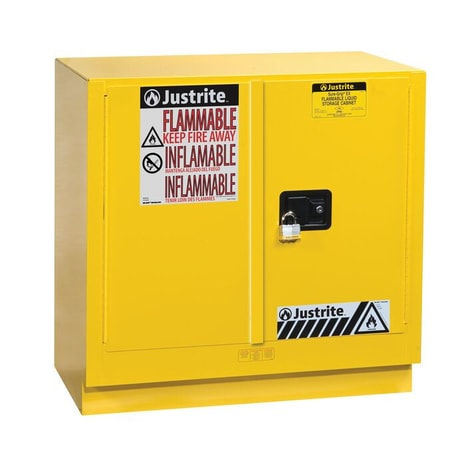 Justrite Sure-Grip Ex Yellow Safety Cabinet For Flammables 22Gal Manual Door