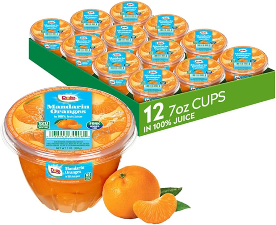 Dole Fruit Cups Mandarin Oranges 7 Oz Carton Of 12