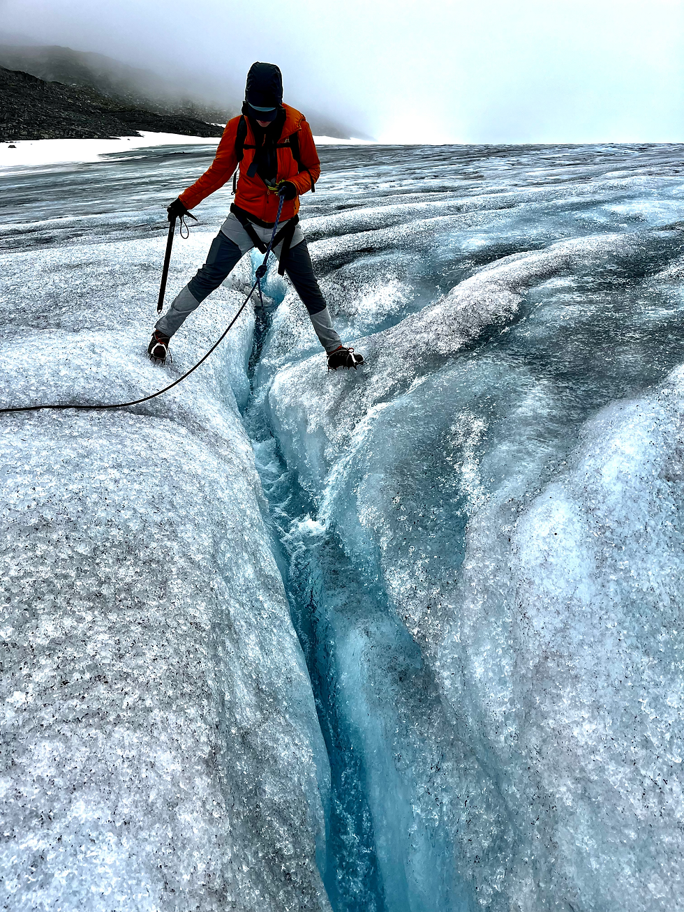 Summer is the best time to walk on the blue ice of the glacier at Finse.