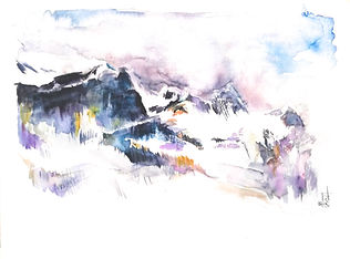 Peinture pyrénées montagne enneigée oeuv
