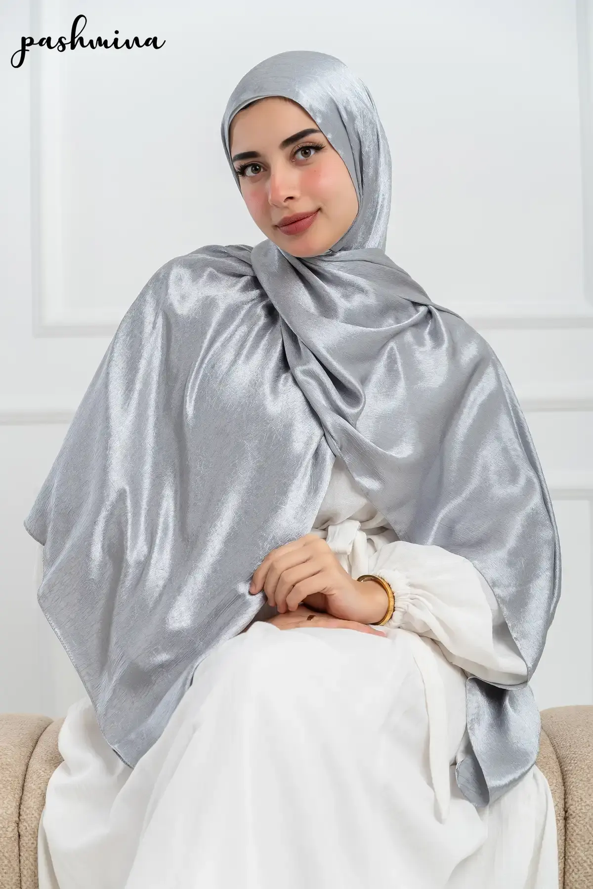 Metallic Silver Cracked Satin