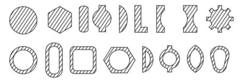 Different profiles produced by extrusion