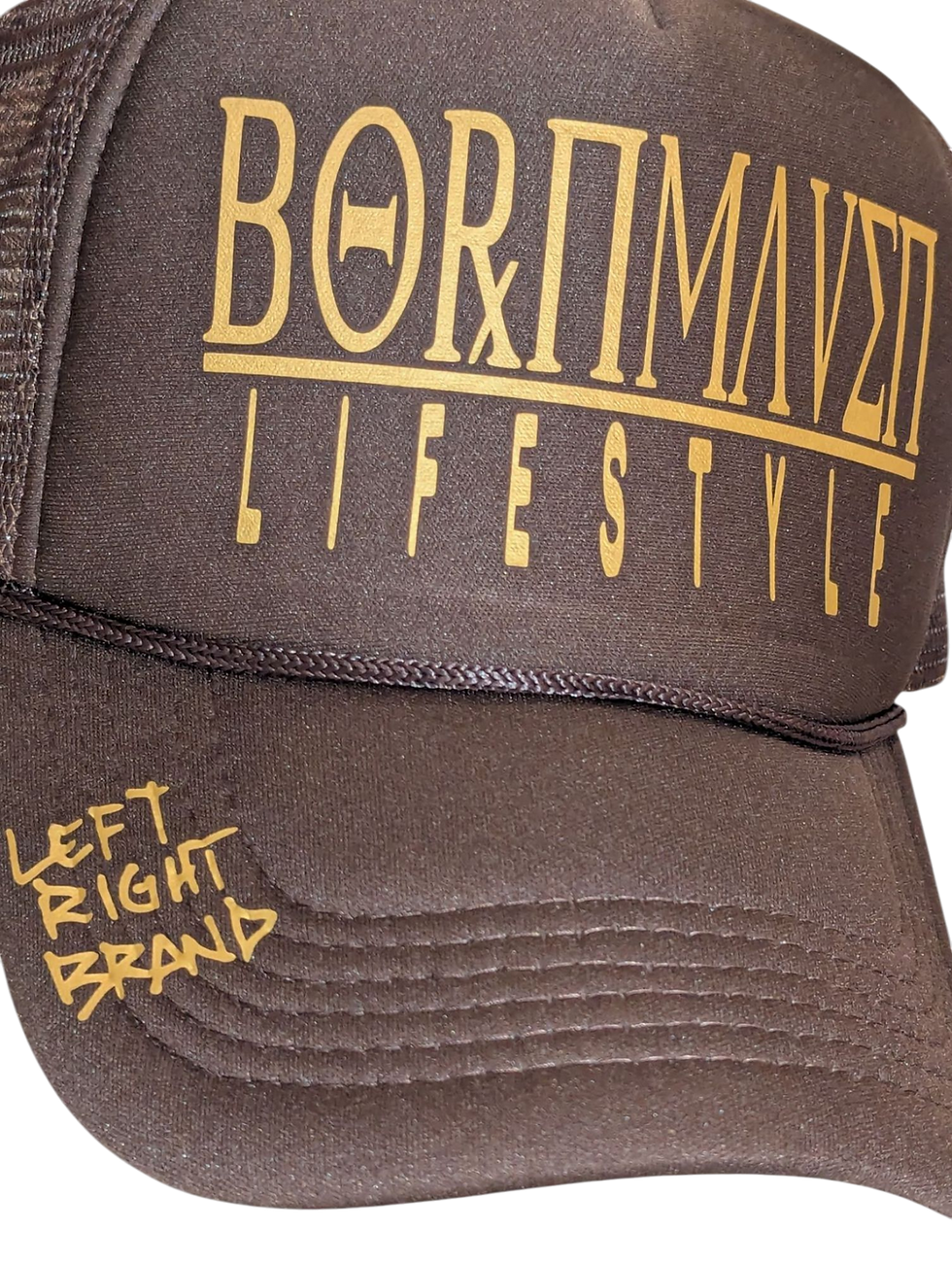 Thumbnail: Born Maven Lifestyle brown trucker hat with gold logo – Left Right Brand snapback