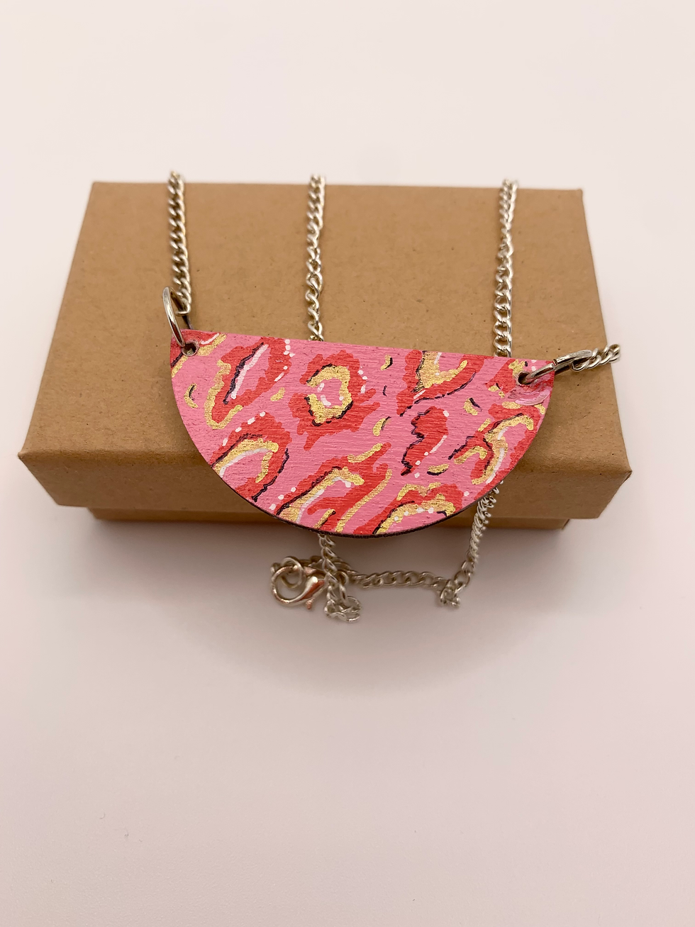 Thumbnail: Pink Animal Print Wooden Necklace