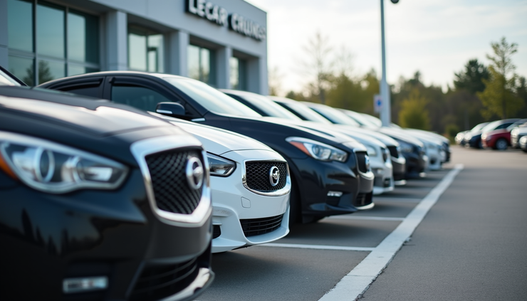 Eye-level view of a row of clean pre-owned cars parked at a dealership in Jacksonville