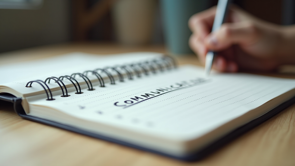 Eye-level view of a notebook with handwritten notes about communication
