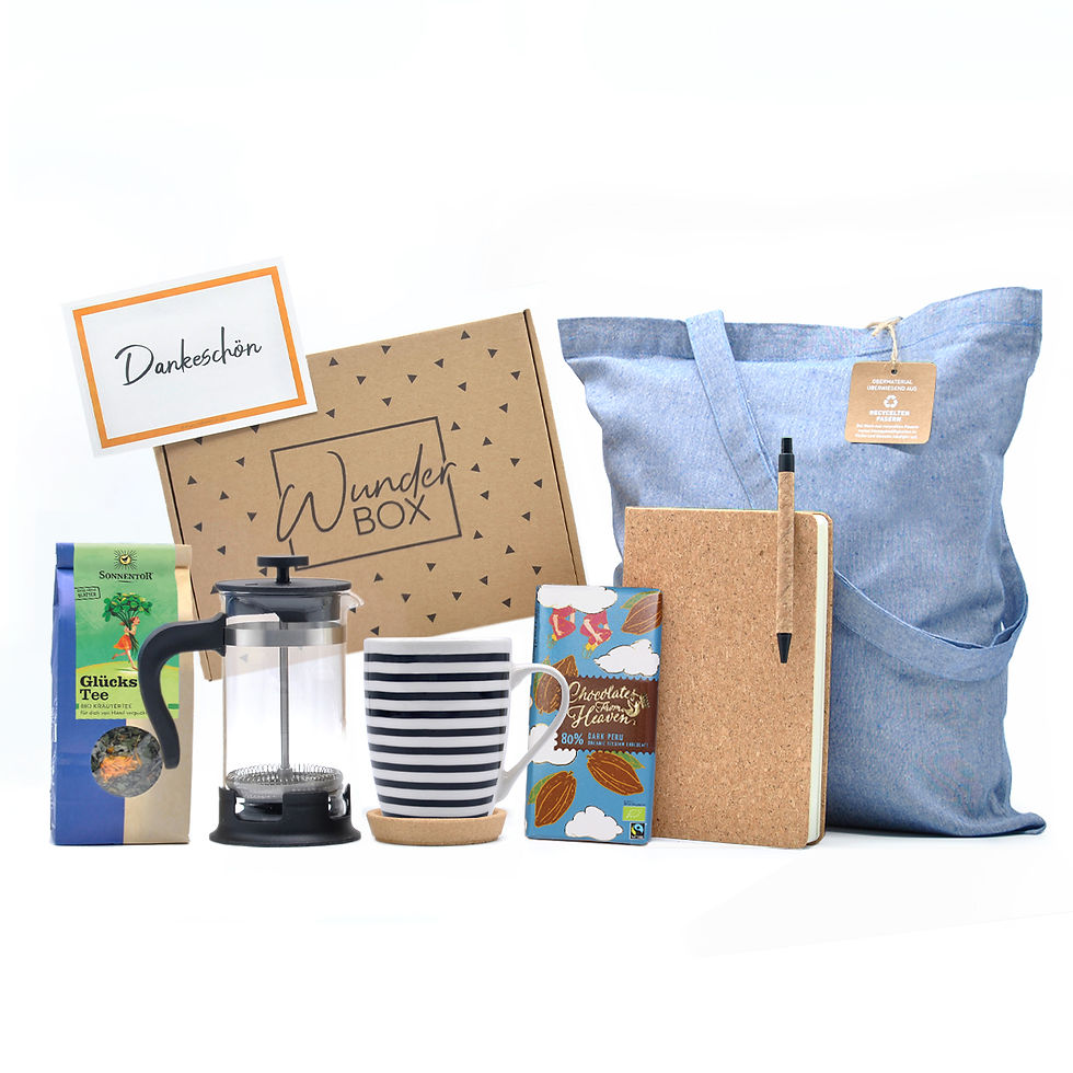 Miniaturbild: Dankeschön Geschenk Geschenkset Box mit Glücks Tee & Point Tasse