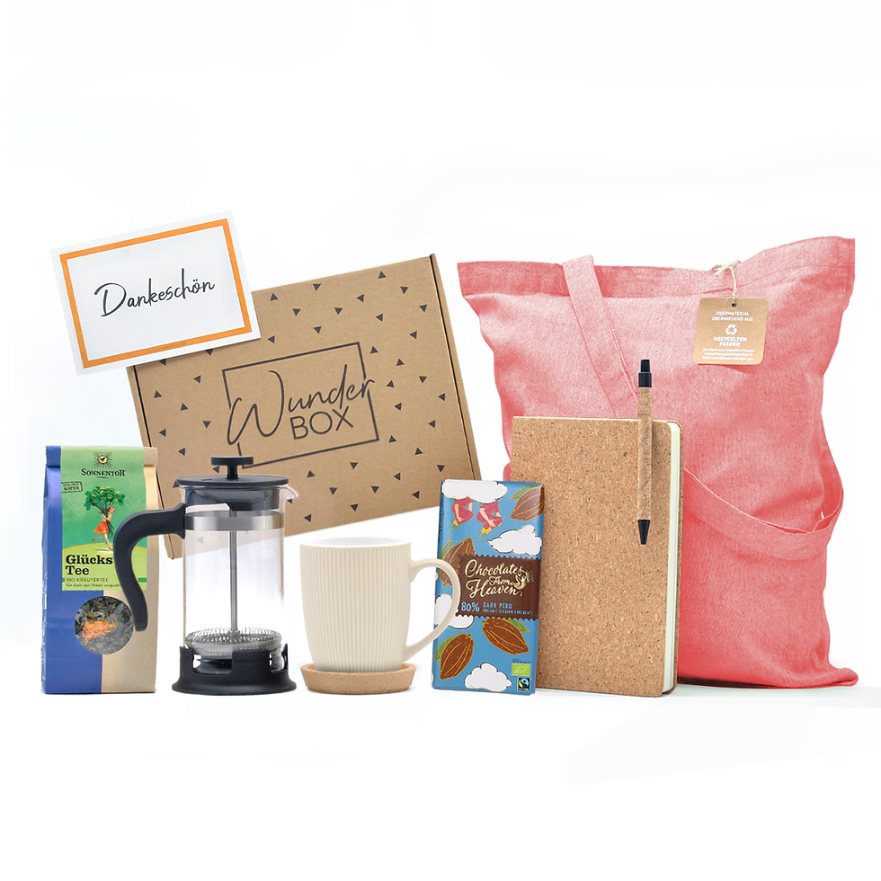 Miniaturbild: Dankeschön Geschenk Geschenkset Box mit Glücks Tee & Beige Tasse