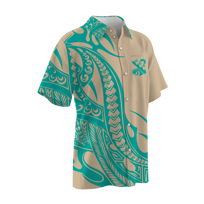 Teal/Tan Island Pattern Hawaiian Shirt