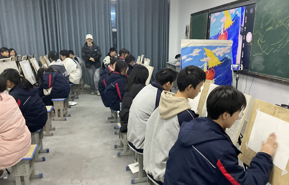 A senior art class is adding their own creations to their image of Mouse in a Teapot.