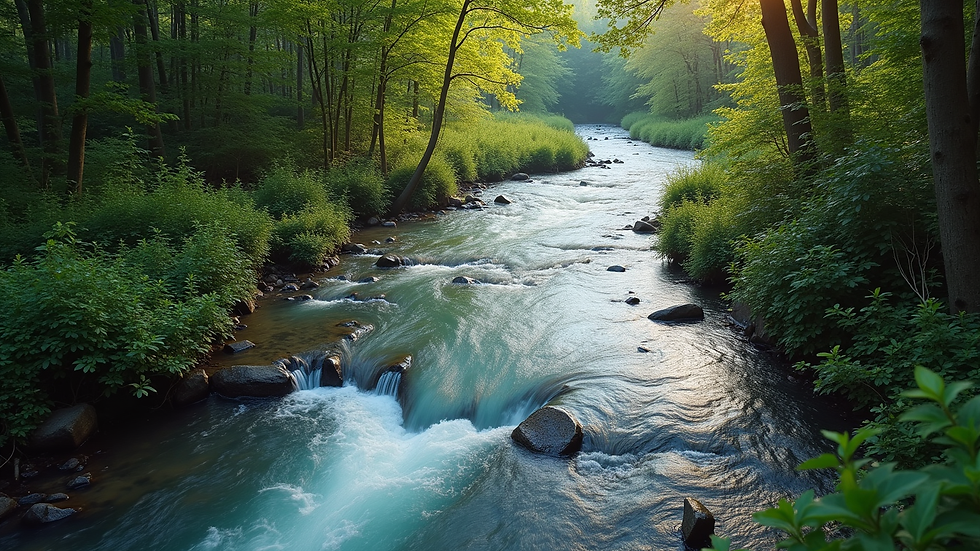 High angle view of a tranquil nature scene with a flowing river