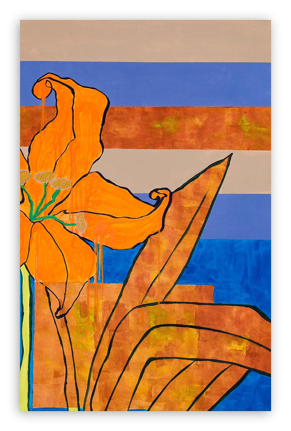 Pop-Art Contemporary acrylic on canvas, Orange and bike stripe modern artworks