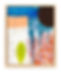 Abstract painting with blue and orange shapes, red coral details, NEW COLLECTION, M8BG.