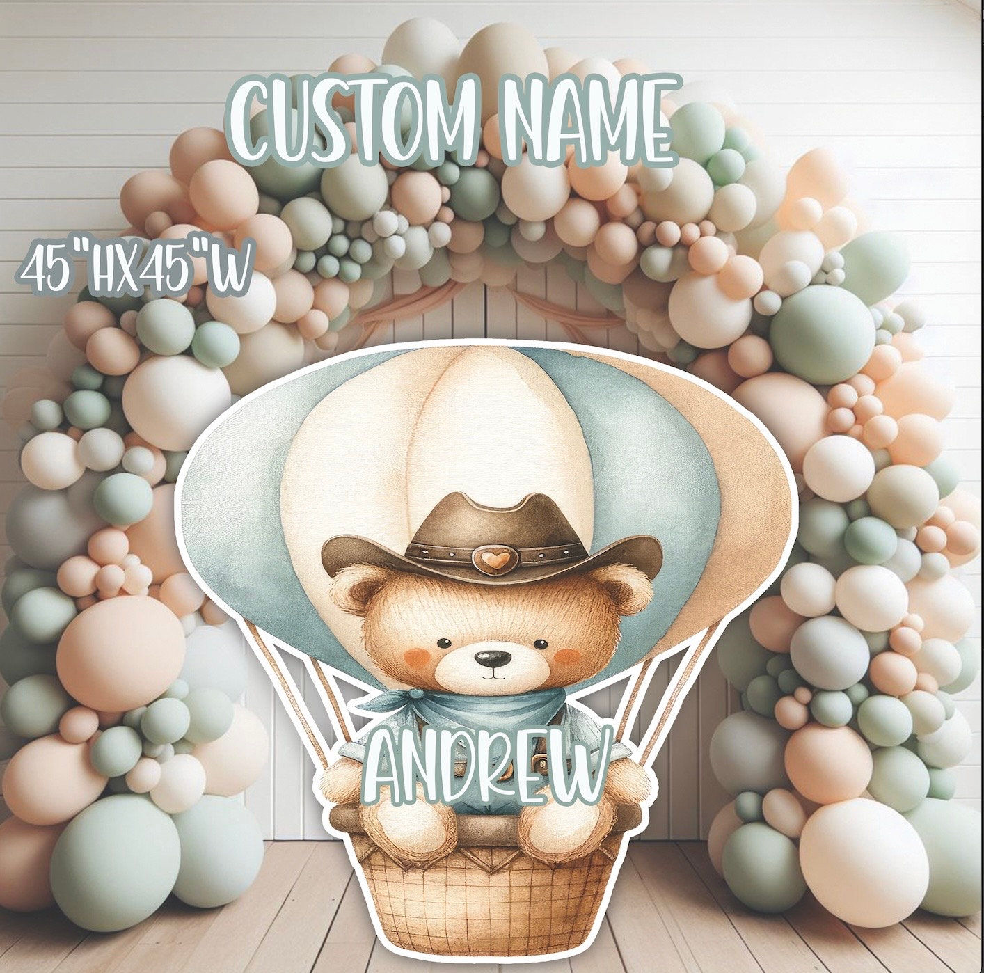 S197HS UV printed, colorplast cutouts party decorations: Custom Name Teddy Bear