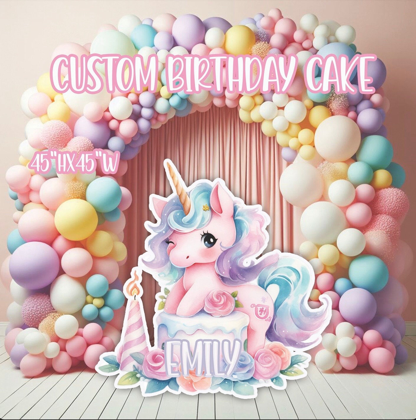 S148HS, UV printed, colorplast cutouts party decorations: Custom Name Unicorn