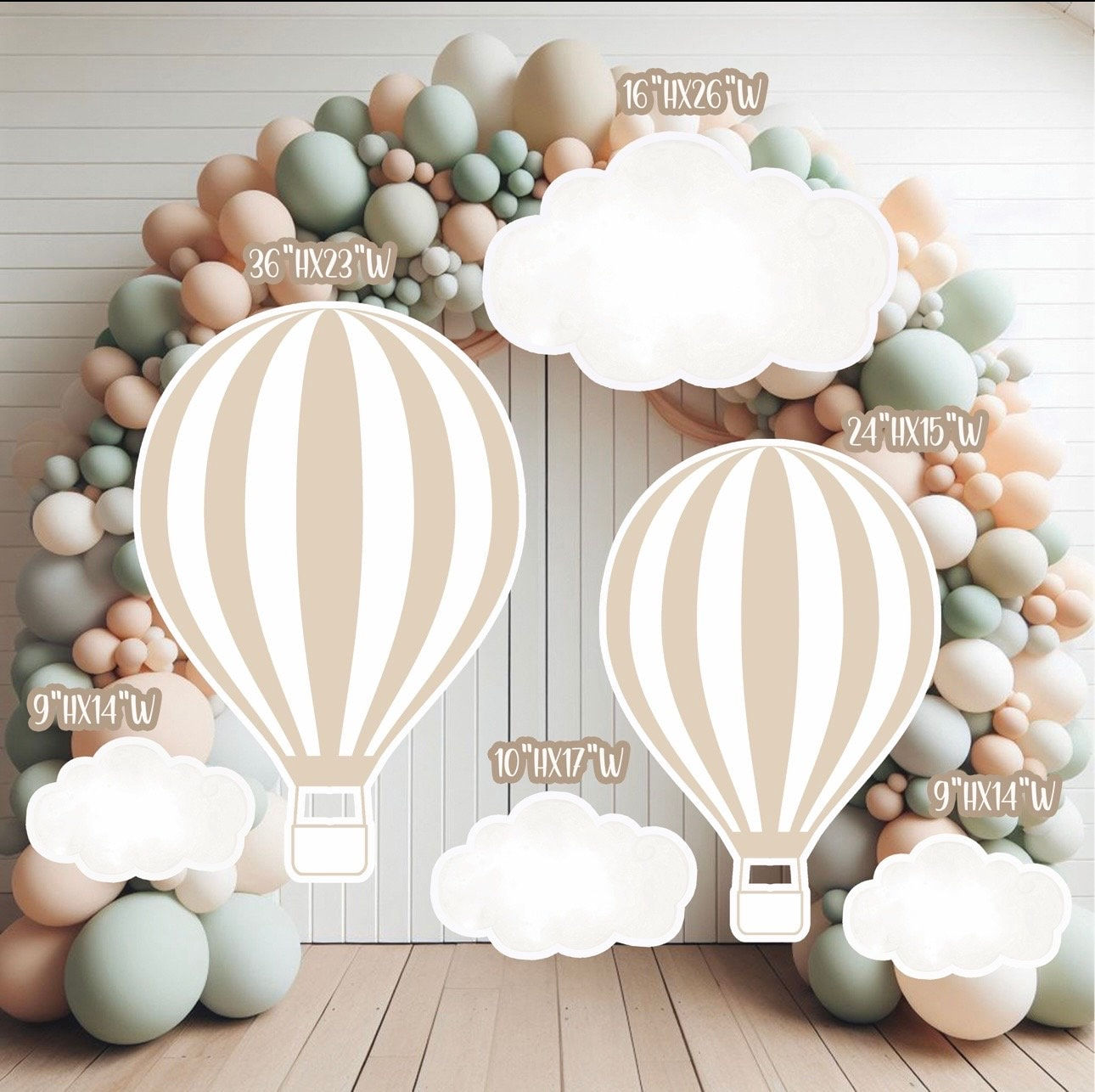 S338HS, UV printed, colorplast cutouts party decorations: Hot air balloons and