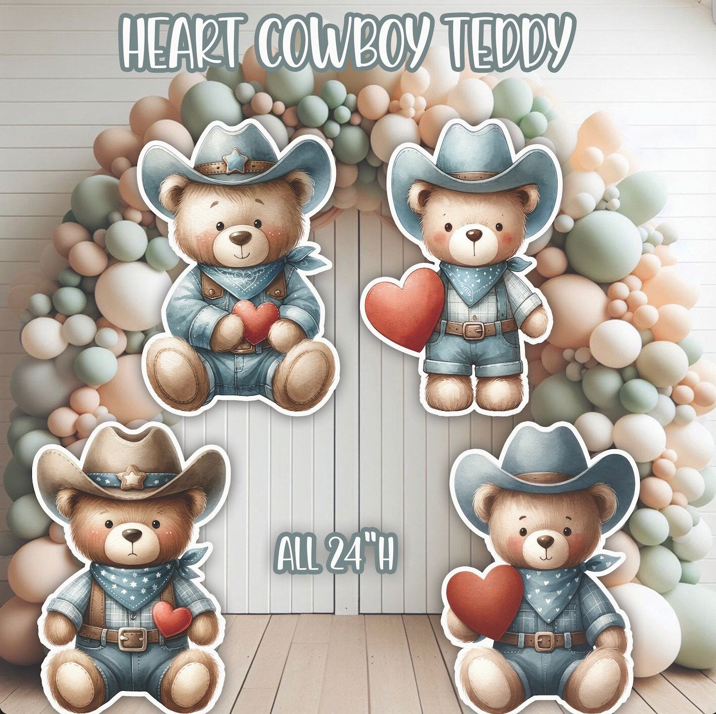 S181QS3 UV printed, colorplast cutouts party decorations: Heart Cowboy Western