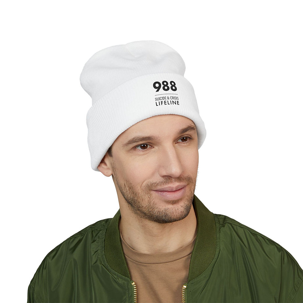 Thumbnail: 988 Suicide & Crisis Lifeline Embroidered Cuffed Beanie — Awareness Knit Hat