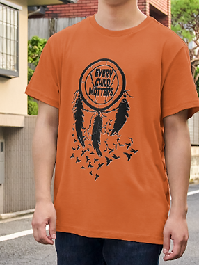 ECM - Every Child Matters - with birds t-shirt in orange. Our personal design.