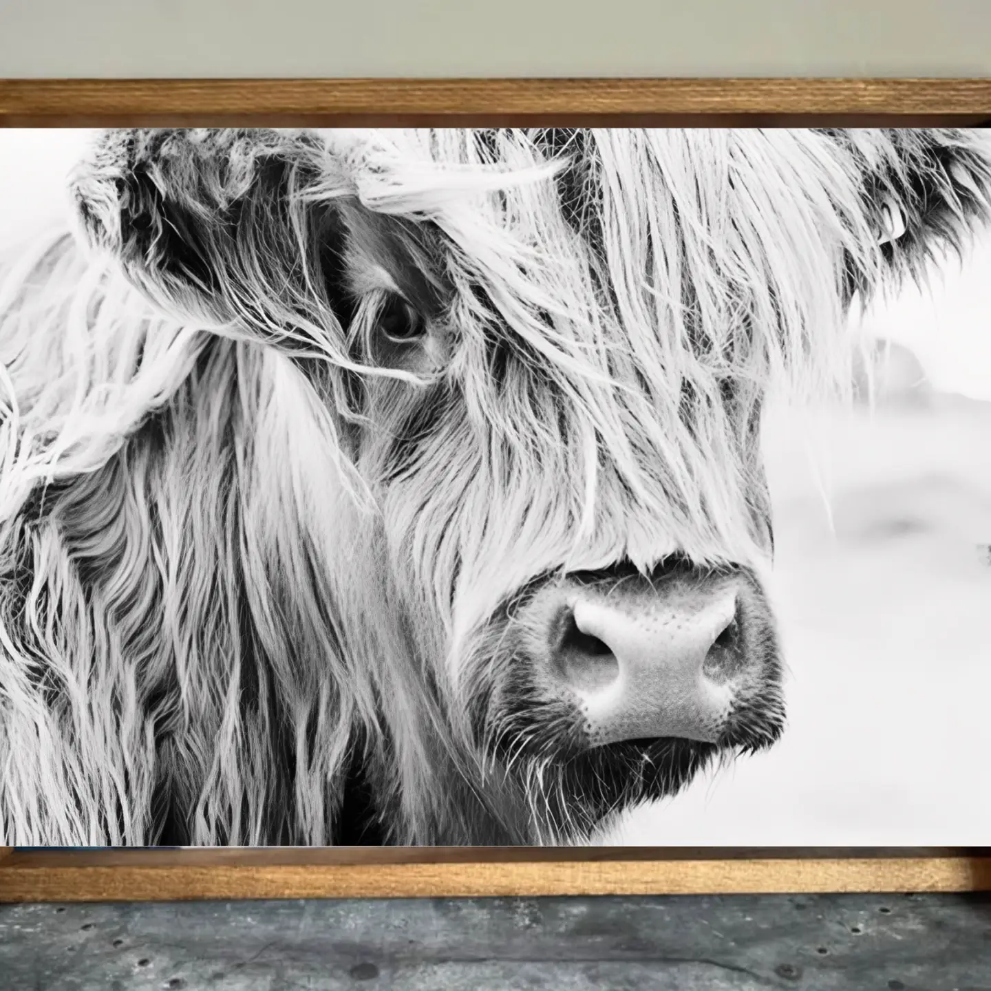 Up Close Highland Cow Farmhouse Sign