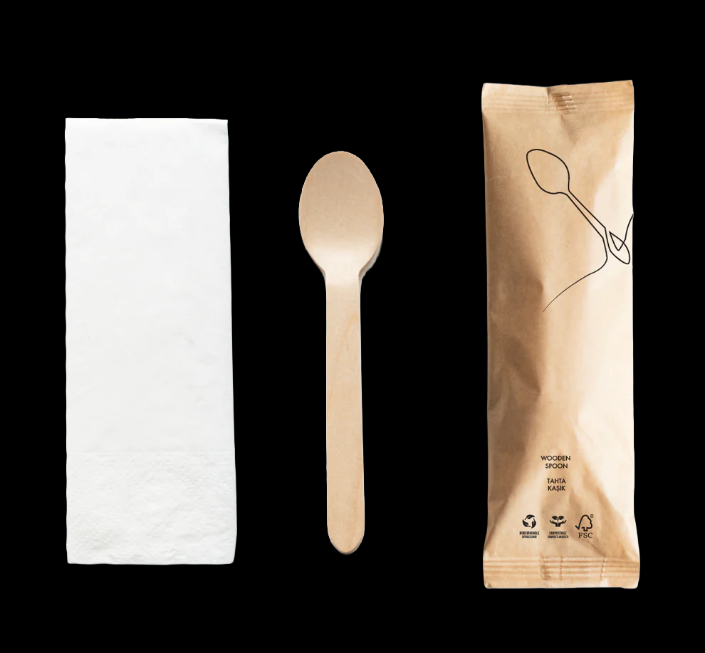 Wooden Spoon & Napkin Serving Set