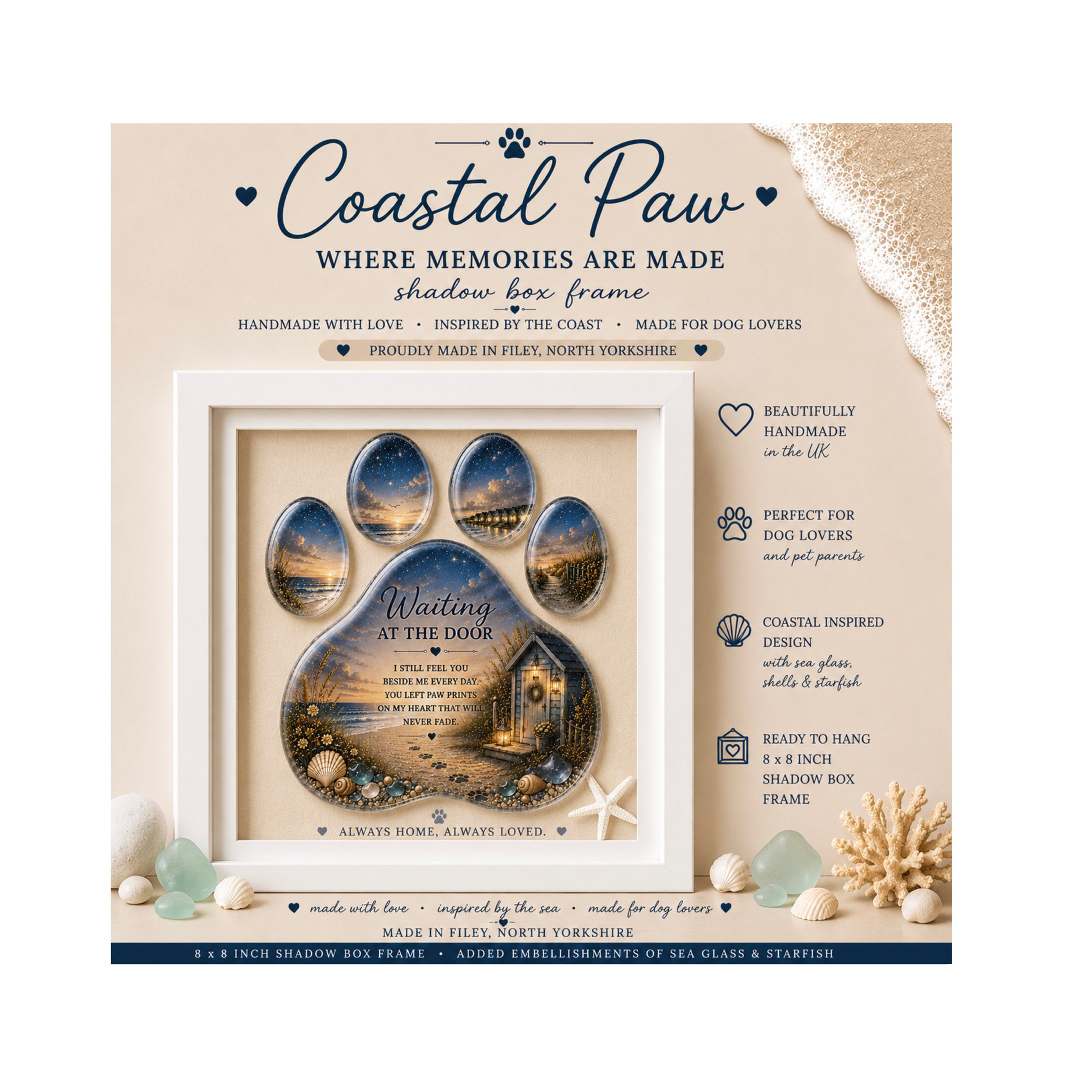 Waiting At The Door - Coastal Paw - Shadow Box Frame